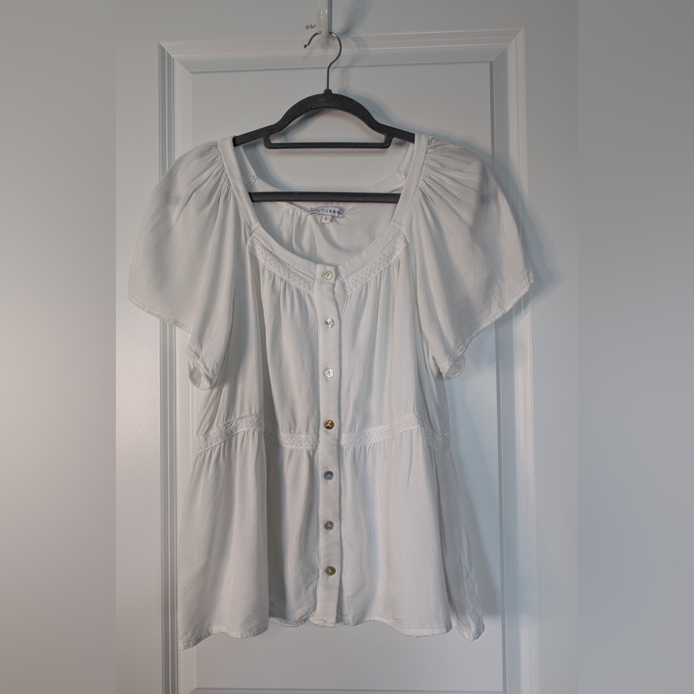 Baltic Born Unity Short Sleeve Button Up Top Peplum Off-White Size Large